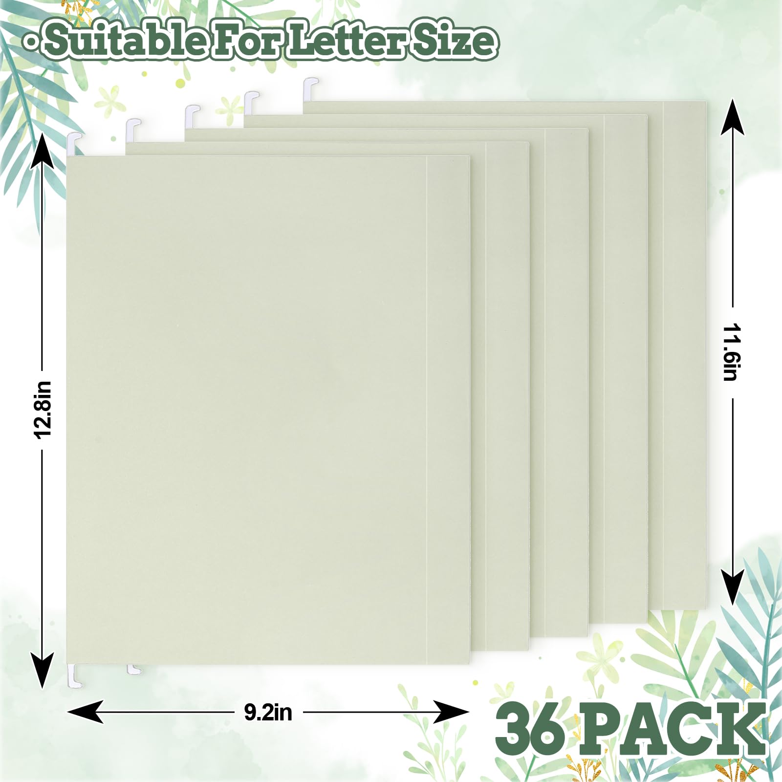 Whaline Hängemappen, Briefgröße, solide grüne Dokumententaschen mit Register, für Zuhause, Büro, Klassenzimmer, 23,6 x 31,8 cm, Salbeigrün, 36 Stück