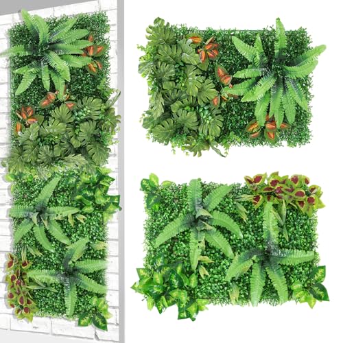 Wandpaneele, Künstliche Pflanzenwand Paneele 60x40cm - 2 Stück Wall Panels mit Blättern für Innen & Außen | Kunstpflanzen Wanddekor, Balkon, Hochzeit, Wohnzimmer | Einfach Schneiden & Montieren