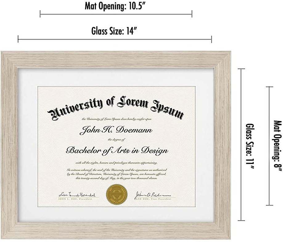 Americanflat 11x14 Diploma Frame with Shatter-Resistant Glass - Use as 8.5x11 Frame with Mat or Display 11x14 Documents Without Mat - Certificate Frames with Engineered Wood for Wall - Driftwood