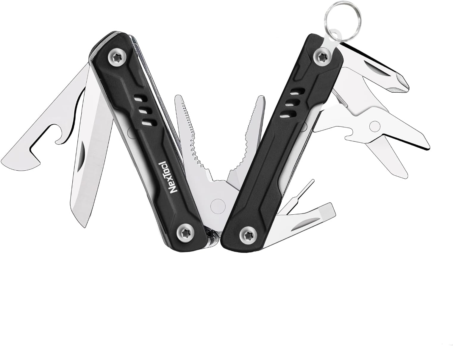 NexTool Mini Sailor Keychain Multitool With EDC Pliers, Pocket Knife and Screwdriver - Small Pocket Tool for EDC, Fishing, Camping, Father's Day Gifts From Daughter (Black Pliers)
