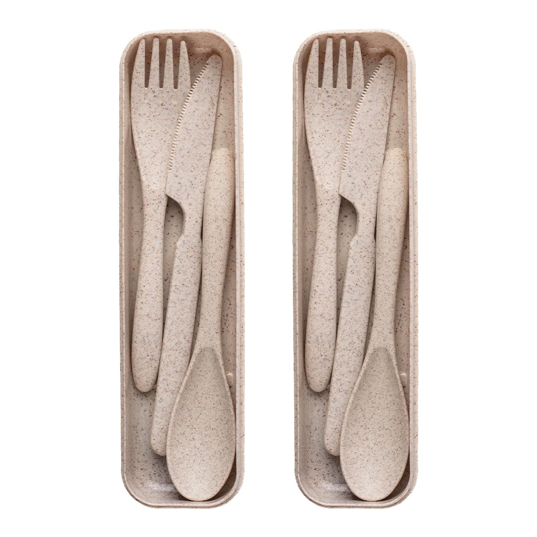 IRIDA NATURALS Unbreakable Wheat Straw Cutlery Set - Set of 2 (Soft Beige) Portable Fork and Spoon Set with Travel Case & Spoon Box for School, Reusable, Light Weight, EcoFriendly & Dishwasher Safe (B0C28KKXRB) Amazon Price History, Amazon Price Tracker