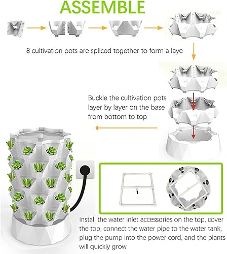 Miniatura 3 de ZXMT Kit de cultivo aeropónico de torre hidropónica de 40 macetas para interiores y exteriores, hierbas, frutas y verduras, bomba hidratante,
