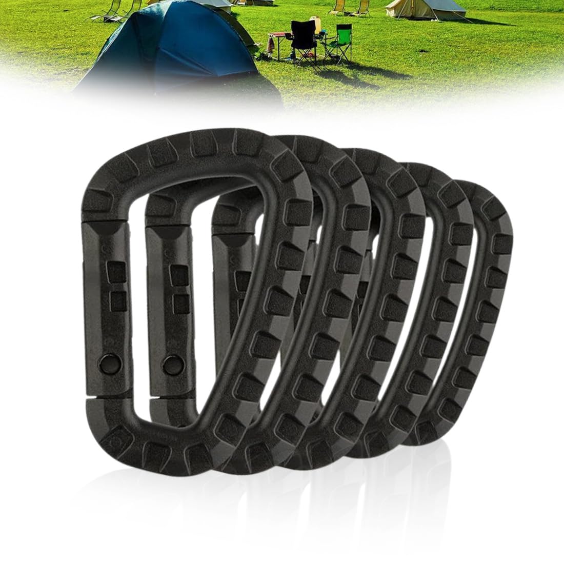 5 Piezas Mosqueton Tactico Negro, Llavero con Mosquetón Táctico en Forma de D, de Plástico de Alta Resistencia para Mochila/Llavero, Accesorios de Escalada al Aire Libre, Ganchos de Mosquetón