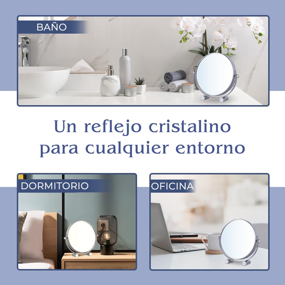 Mirrorvana Espejo de tocador con Aumento 15X para maquillarse - diseño de Doble Cara 15X y 1X - Ideal para Escritorio, tocador o exposición en Tiendas - 15 cm de Alto x 17 cm de Ancho (Cromo)