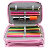 LORJE Multilayer Colored Pencil Case, Large, 48 Pink Gray Pen Bag