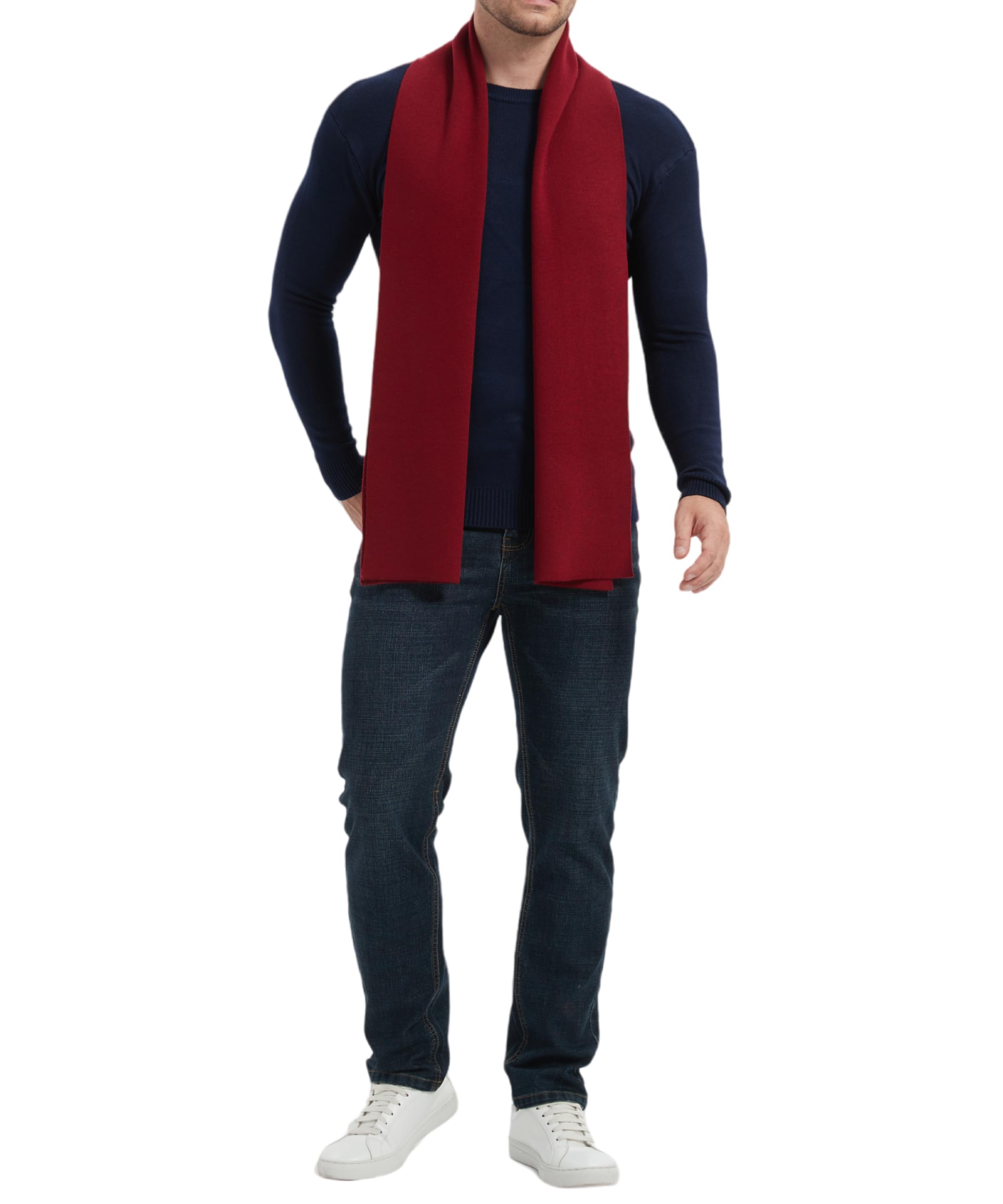 surrylake Mens Winter Scarf Soft Warm Long Cashmere Scarf Long Stylish Solid Color Scarves for Men, Burgundy, One size