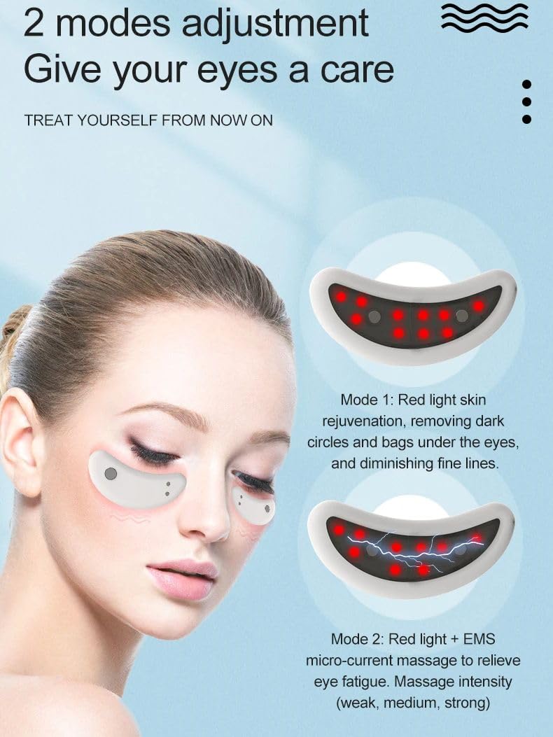 EMS Appareil de Massage Oculaire avec Lumière Rouge – Massager Électrique Contour des Yeux Anti-Cernes & Poches, Dispositif Beauté Rechargeable pour Femmes