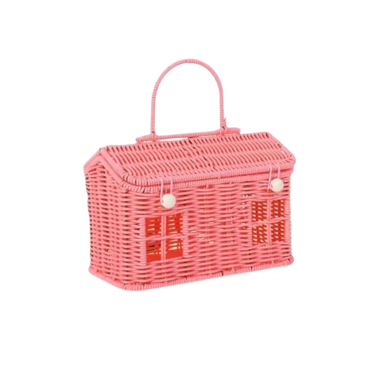 House Shaped Basket House Shape Rattan Basket Picnic Woven Storage Vintage Pastoral with Lid Rustic Handheld Box(Color 2)