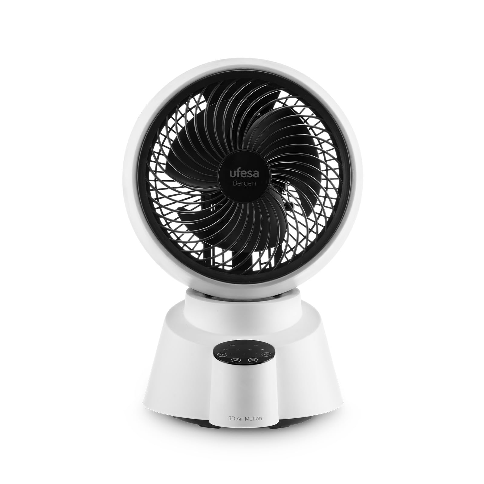 Ufesa Wentylator stołowy Bergen, 40 W, z technologią cyrkulacji powietrza 3D, 6 prędkości, oscylacja 60º/90º, pilot zdalnego sterowania, timer 7,5-godzinny, podświetlany panel sterowania, ultra cichy