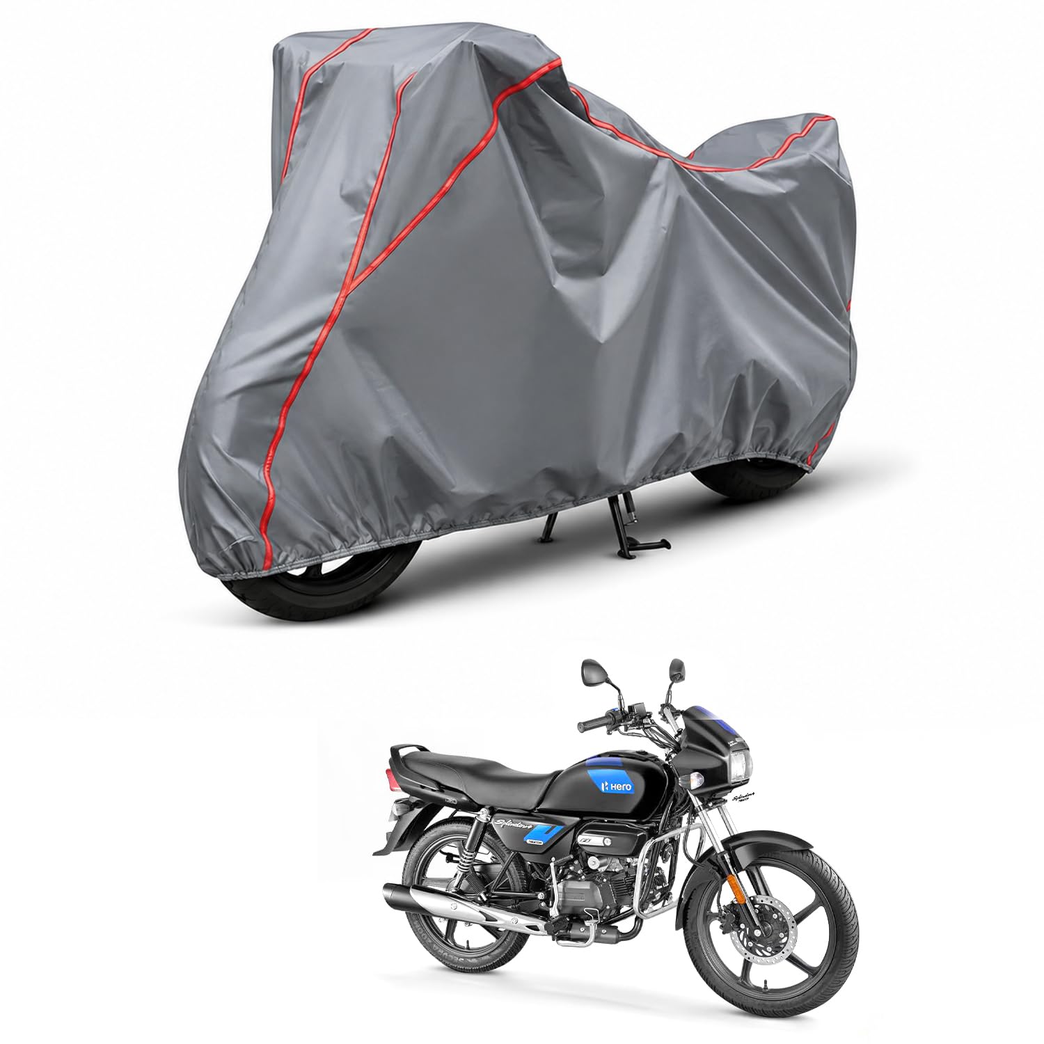 Water Resistant & Dustproof Bike Cover Compatible with Hero Splendor, Splendor Plus, Plus Xtec, Super Splendor, i Smart (All Models) | UV Resistant, Heat Protection | Elastic Bottom Grip-image-22
