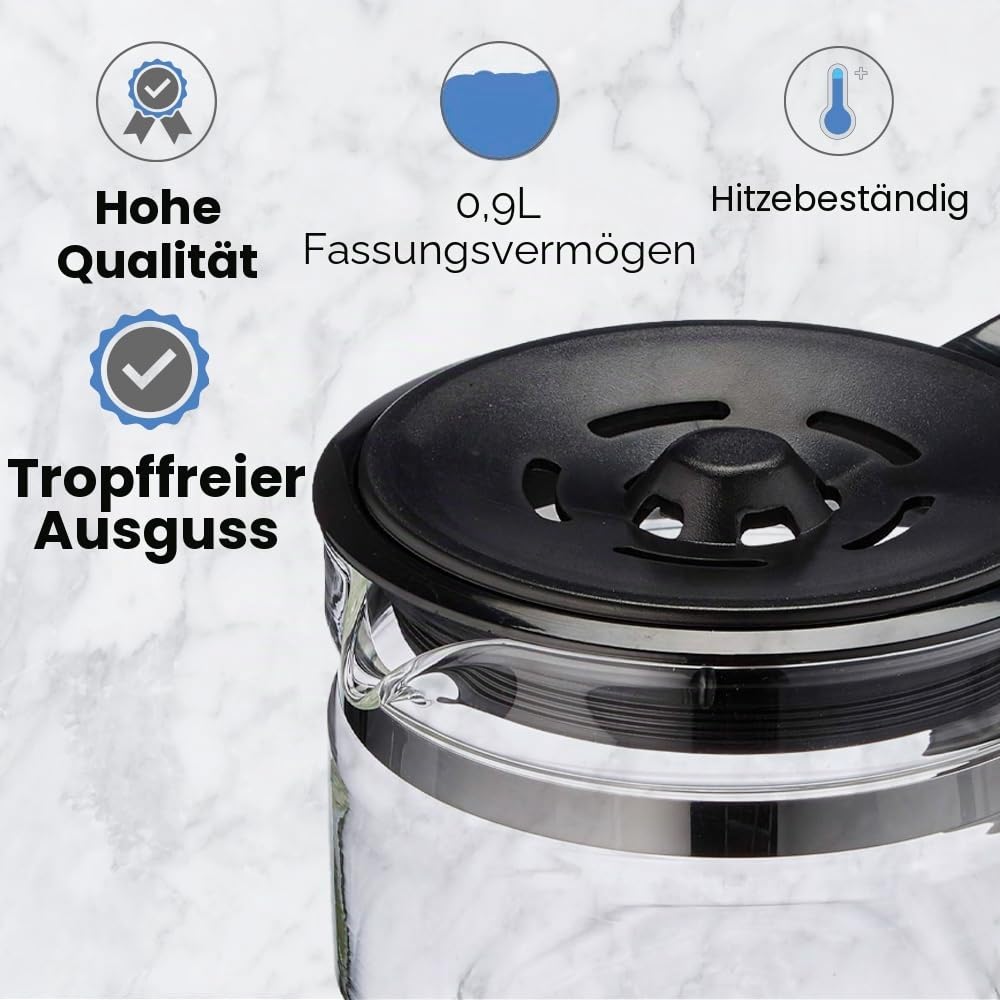 Anakel Home Universal-Kaffeekanne, je nach Maß, kompatibel mit amerikanischer oder elektrischer Tropfkaffeemaschine, Glas, auslaufsicherer Deckel, höhenverstellbar 10,5-13 cm