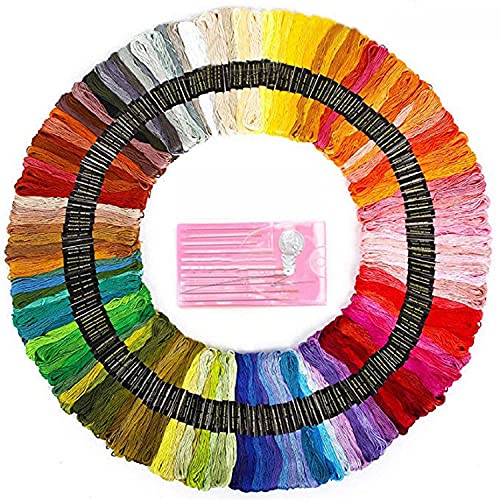 Tiardey 150 Uds Hilo de Bordado de Color arcoíris madejas de Hilo de Punto de Cruz Pulseras Hilo Manualidades Hilo con Aguja Rosa de Punto de Cruz