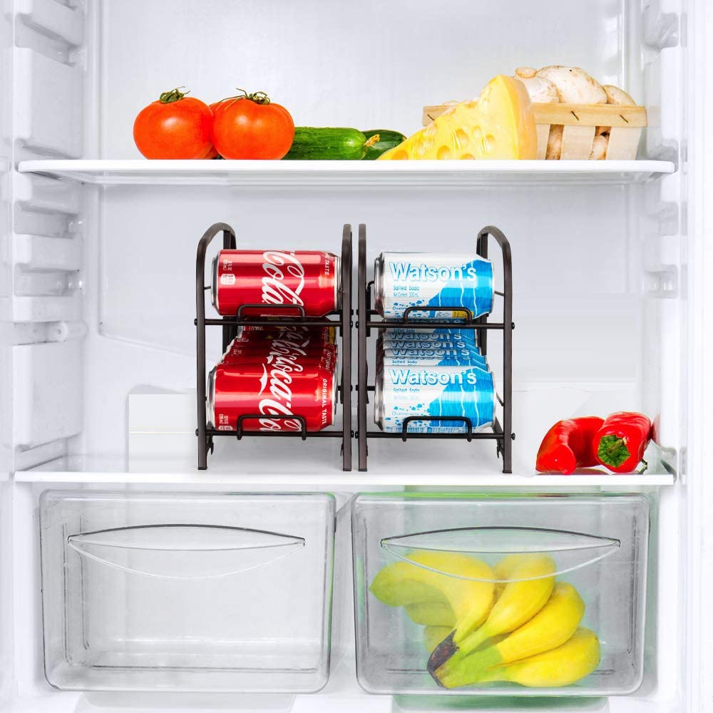 Mutool Paquete de 2 soportes apilables para latas, organizador de latas para nevera, armario de cocina, estante de almacenamiento para encimera, organizadores de despensa y almacenamiento, bronce