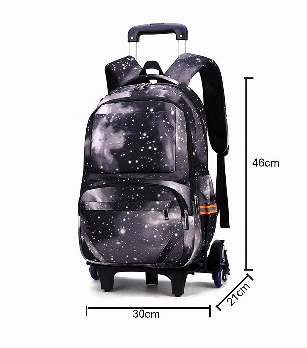 Zaino Trolley Sacchetto Zaino Scuola con 6 Ruote Sacchetto di Scuola di Rotolamento per Ragazzi e Ragazze Borsa Portatile Viaggio Bagagli (Nero)