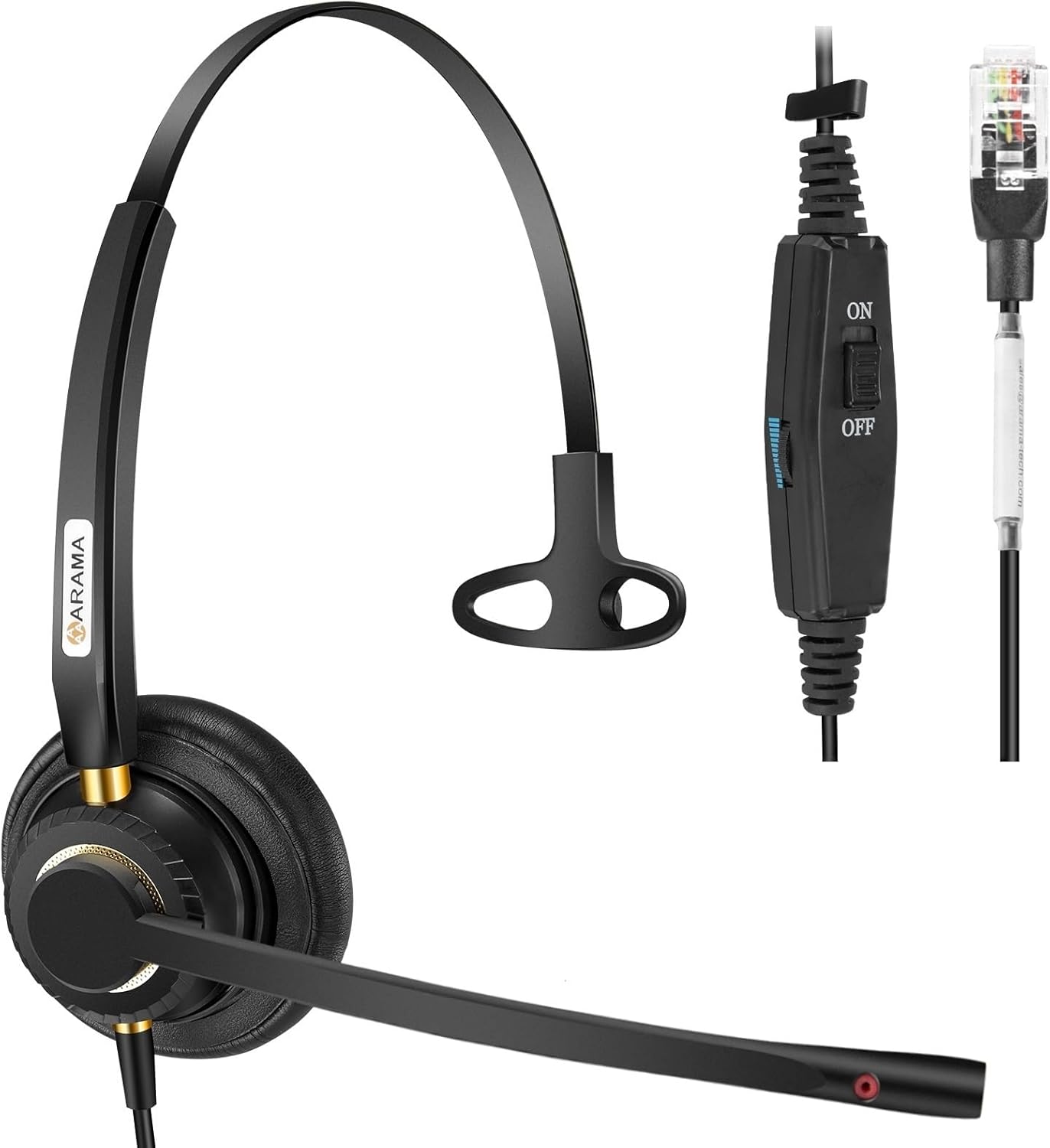 Arama Corded Telephone Headset Mono w/Noise Canceling Mic Compatible with ShoreTel Plantronics Polycom Zultys Toshiba NEC Aspire Dterm Nortel Norstar Meridian Packet8 Landline Deskphones(A800S2)