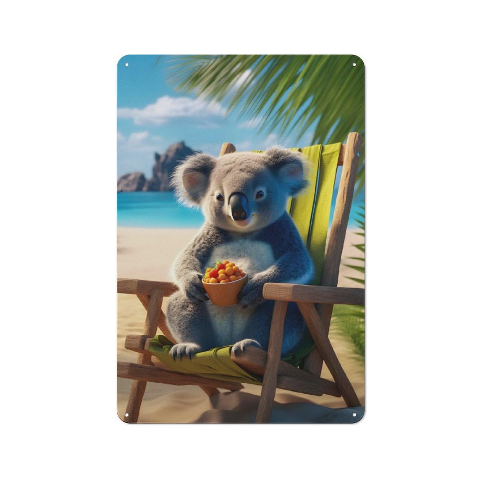 Junmoney Koalas Relaxing The Beach Tin Wall Plaque 30X20cm With For Garage Wall, For Collectors Of Retro Metal Wall Decor