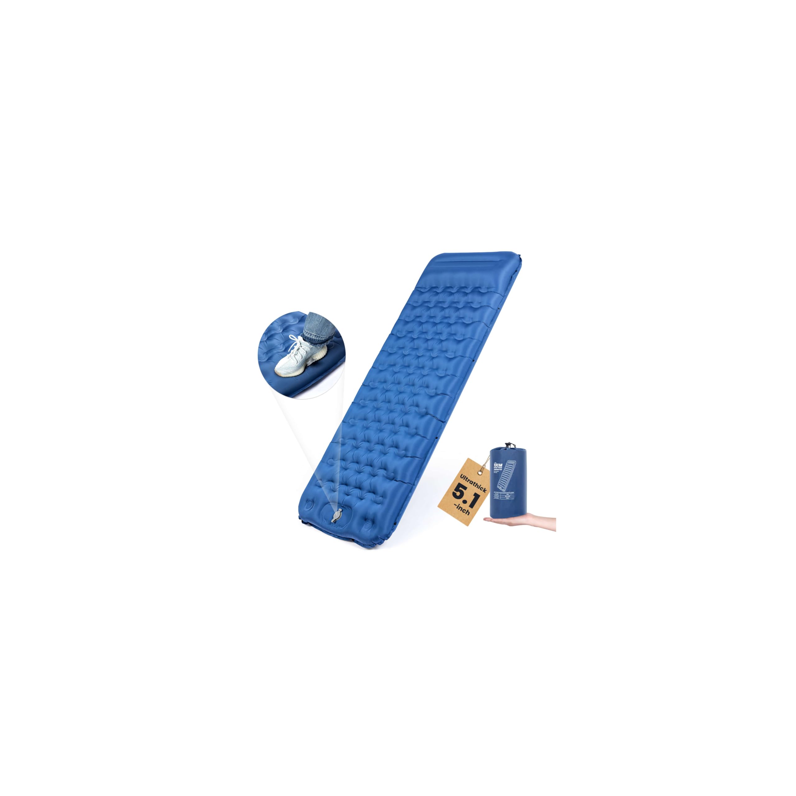 Camping Sleeping Pad, Ultra-Thick 5.1" Camping Mat with Pillow, Built-in Foot Pump Inflatable Sleeping Pads Compact for Camping Backpacking Hiking