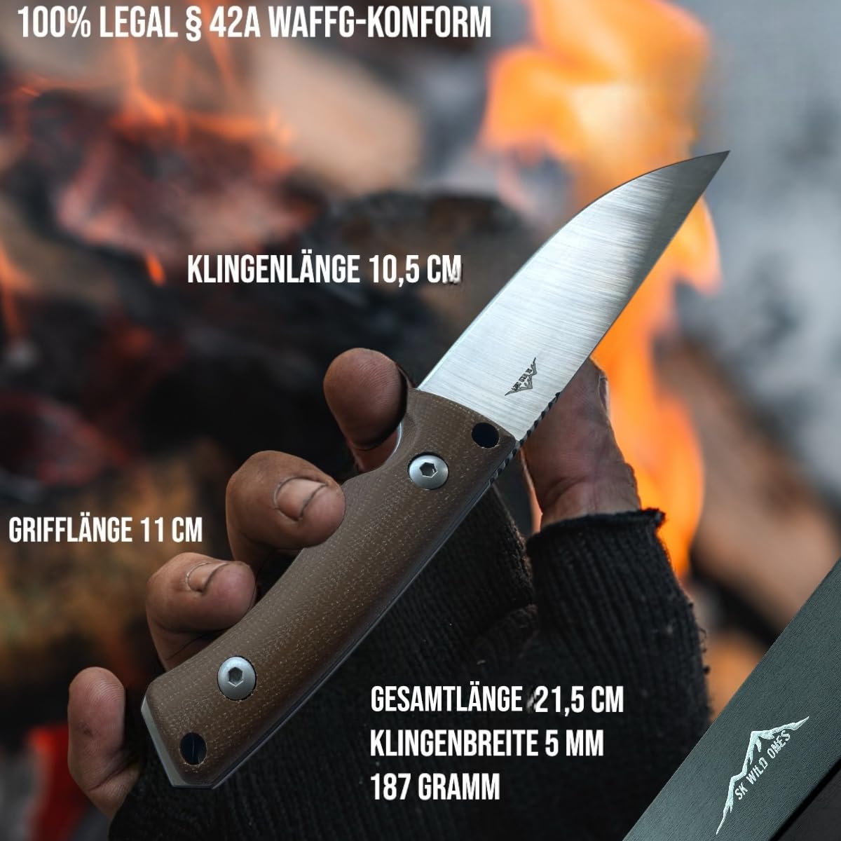 SK Wild Ones® Outdoor Messer Survival - Jagdmesser Feststehende Klinge - Survival Messer Outdoor Griff aus Micarta - Outdoormesser Feststehend - Aus 440C-Stahl Survival Knife für Camping Balder