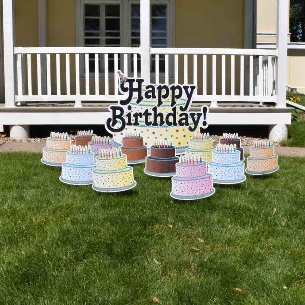 Amazon.com: VictoryStore Yard Sign Outdoor Lawn Decorations: Birthday Yard  Cards - Happy Birthday Greetings w/Birthday Cakes Yard Decoration with  Stakes 12405 : Patio, Lawn & Garden
