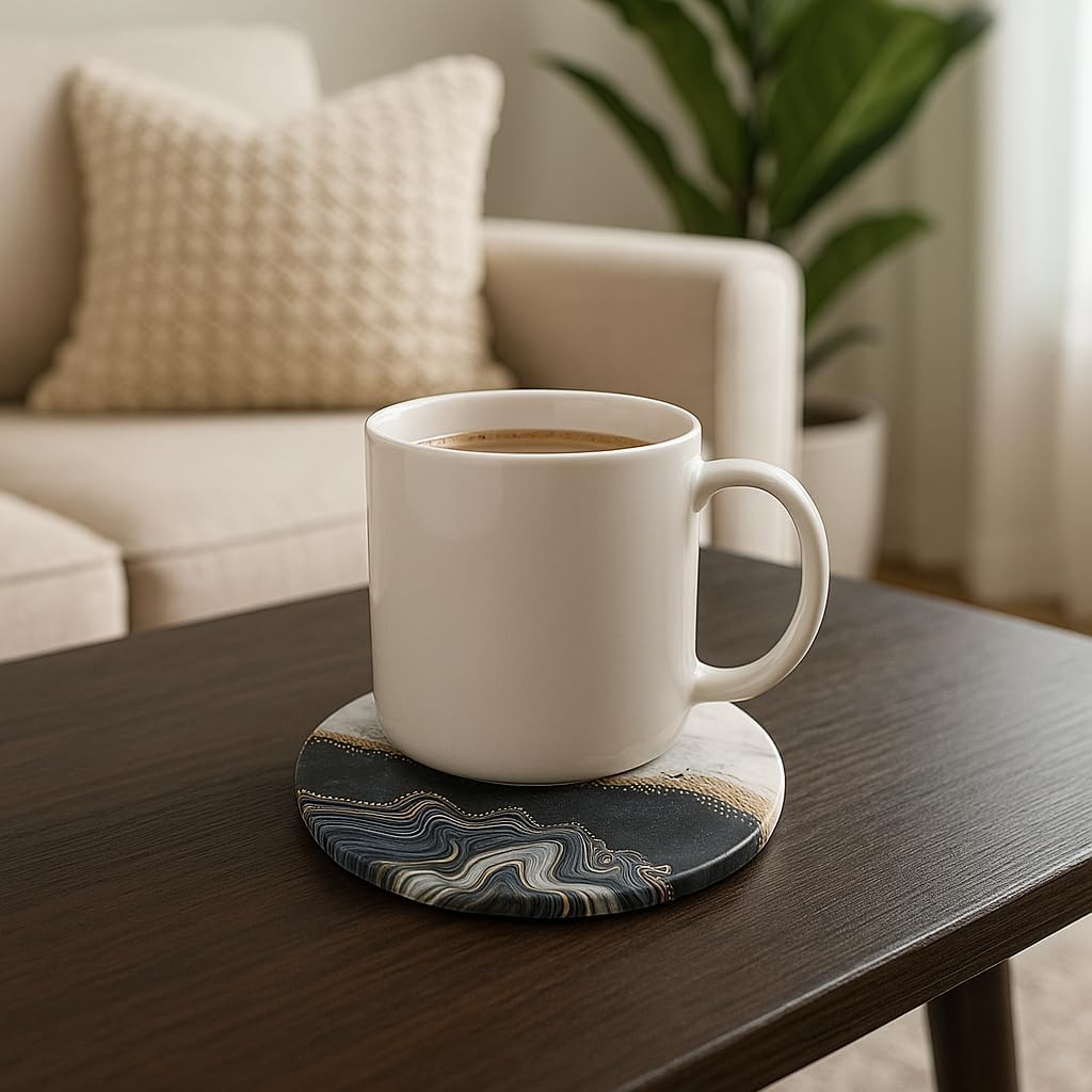 Exotic Stone Coasters Set of 4 (Midnight Marble), Absorbent Ceramic Drink Coasters with Holder, for Home, Coffee Table, Bar, Kitchen, Protects Countertops - Image 9
