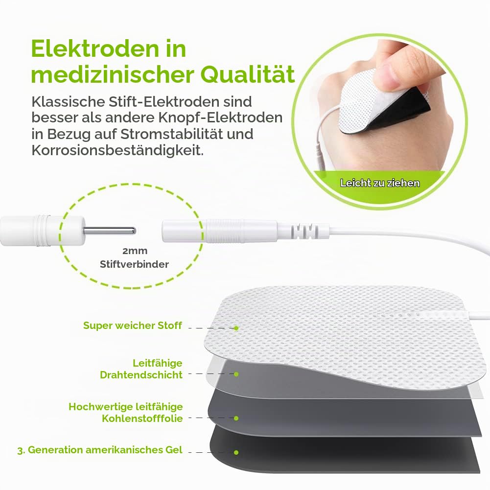 AUVON TENS Gerät, Wiederaufladbare Reizstromgerät gegen Schmerzen mit 24 Trainingsprogramme, 2 Kanäle und 10 Stück 2"x 2" Premium Elektroden Pads mit patentiertem Design (Blau)