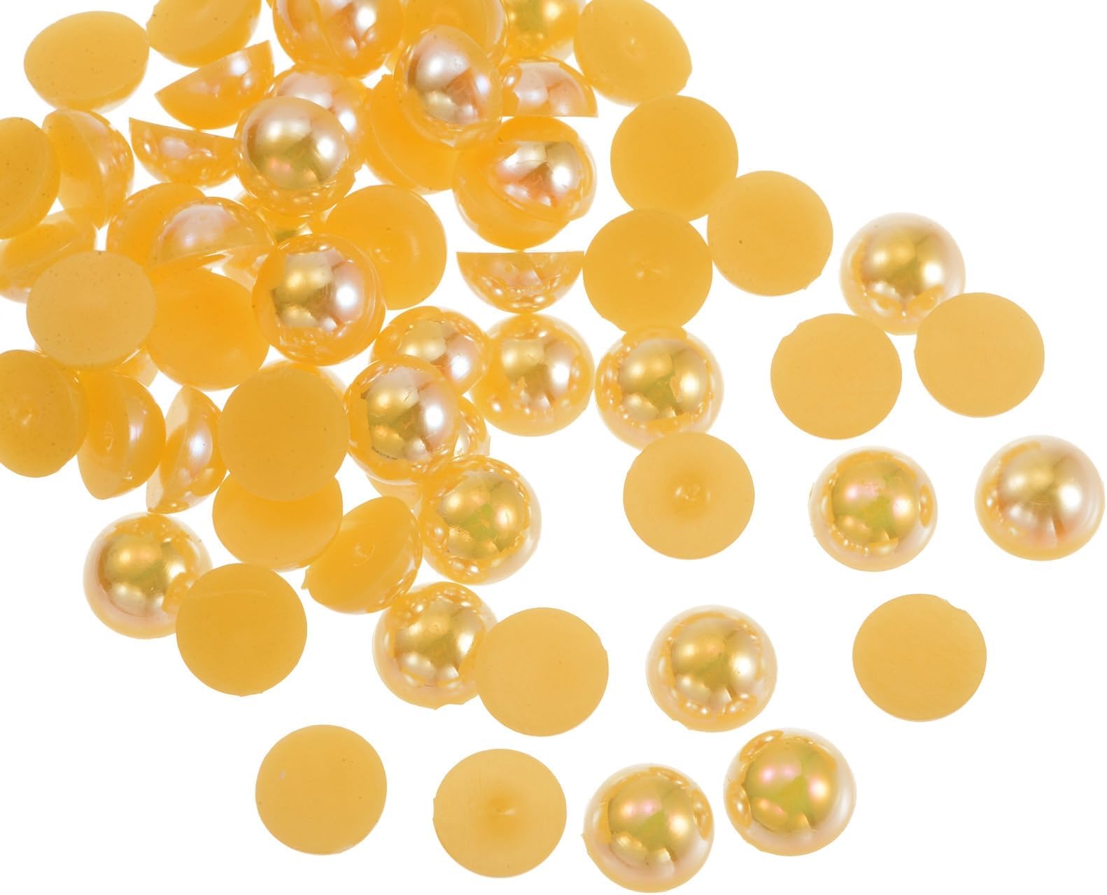 Generic 300pcs Flatback Pearls 8mm ABS Plastic Half Round Dome Imitation Pearls Craft Beads for DIY Craft Shoes Decorations Clothes Wedding Christmas Photo Frames, Gold Yellow