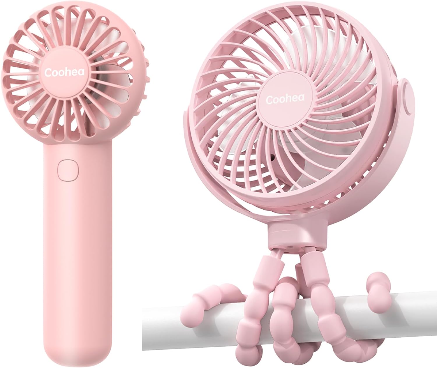 Coohea Handheld Fan+ Stroller Fan, Small Portable Fan for Travel Beach Vacation Hike Camping