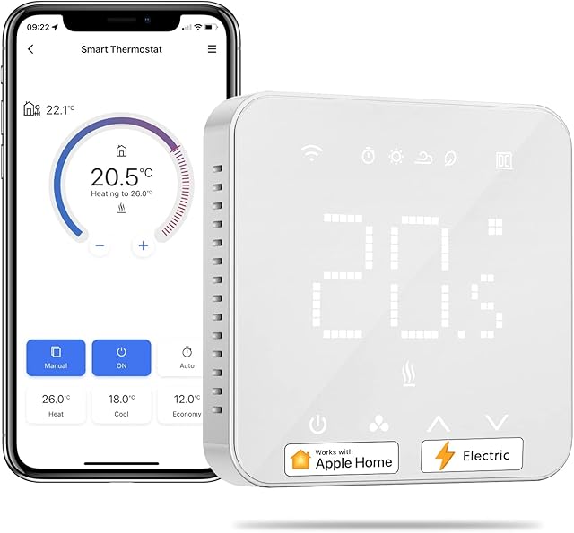 Meross Smart Thermostat for Electric Underfloor Heating, Programmable and Multi-room Control, Hubless, Voice/Remote Control, Compatible with Apple HomeKit, Amazon Alexa, Google Assistant
