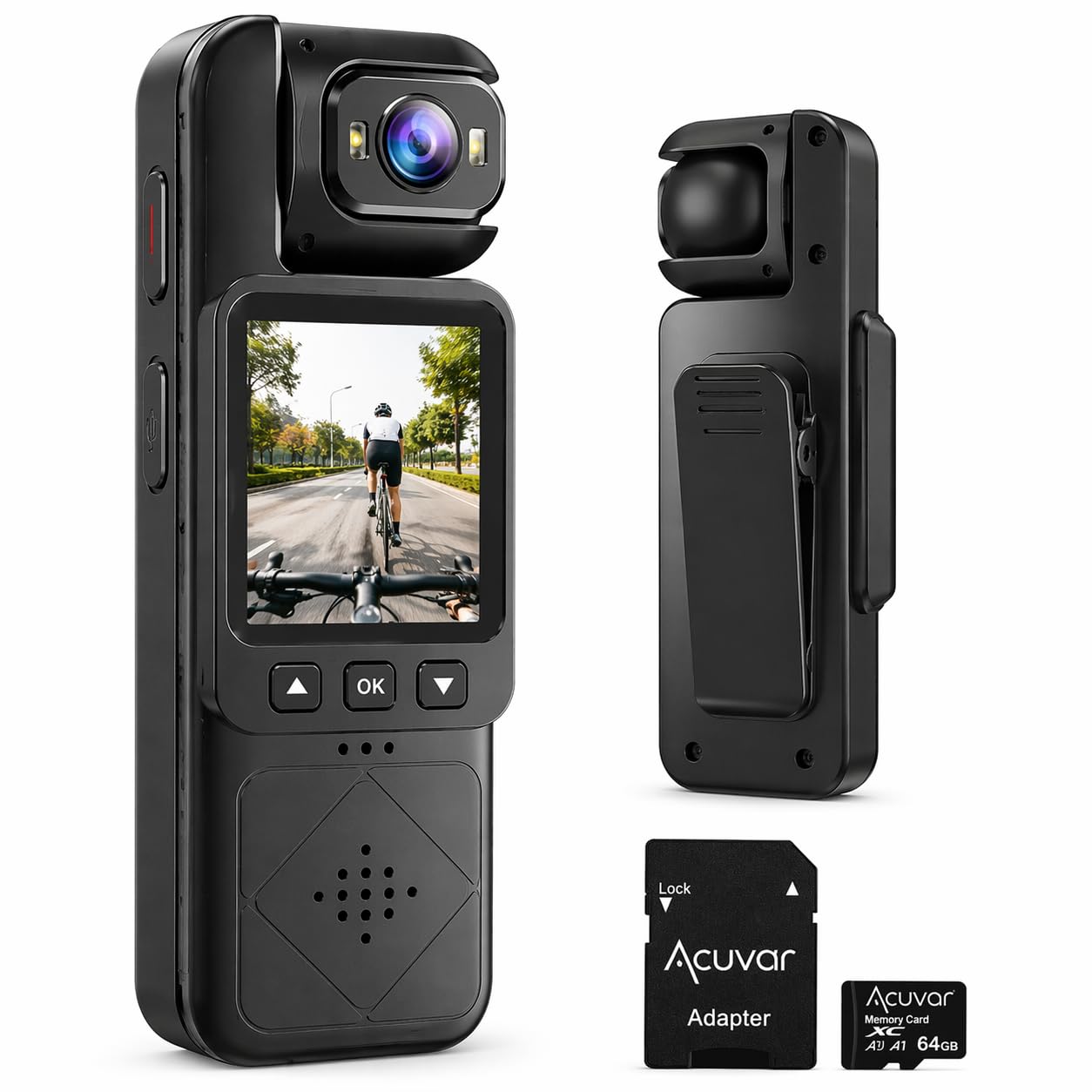 Acuvar 1080P Pocket Clip-On Vlogging Camera with EIS Stabilization, Portable Handheld Video Camera with 360° Rotating Lens, WiFi, LCD Screen & 64GB SD Card-image-9