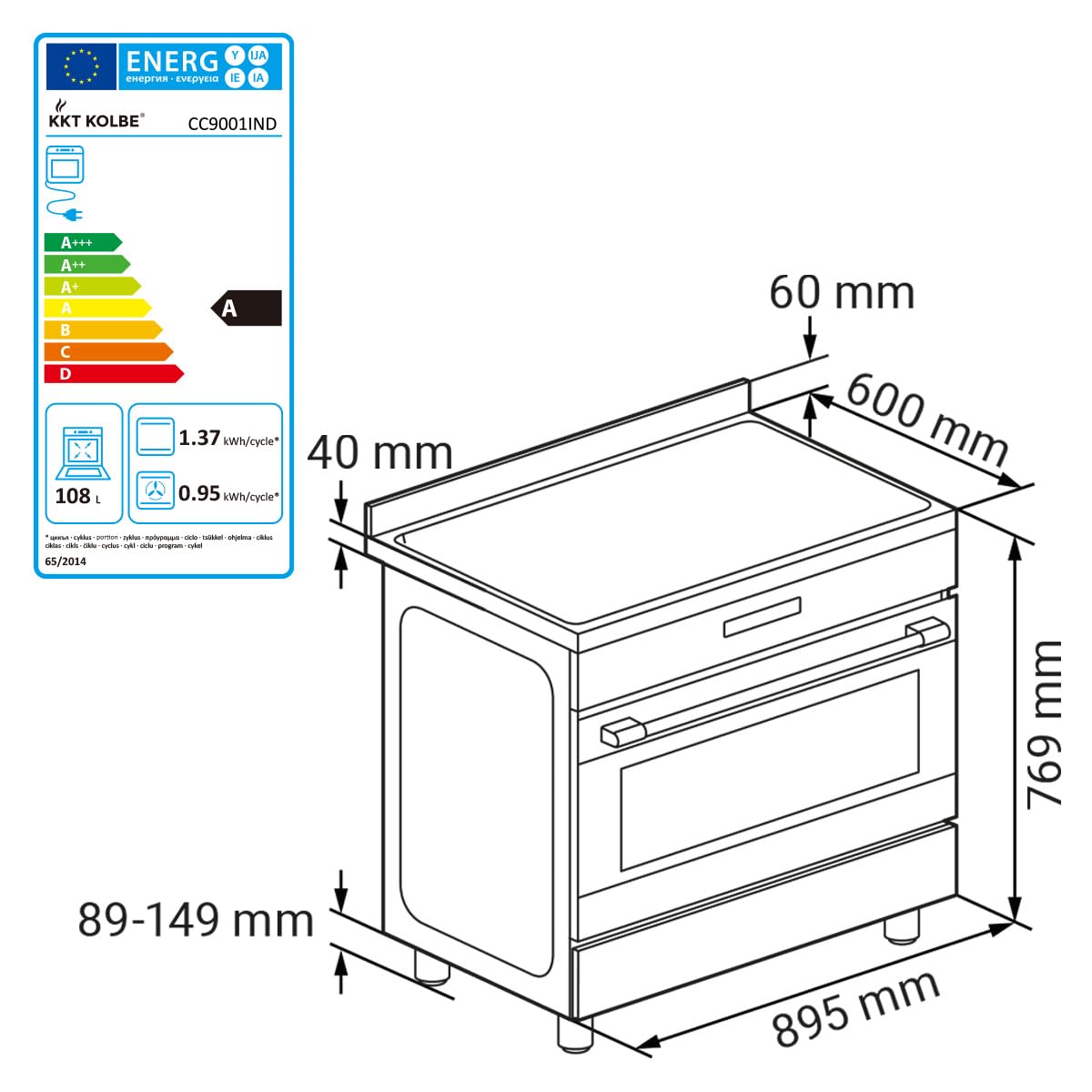 KKT KOLBE Standherd mit Induktionskochfeld 90cm 108l 4 Zonen 15 Heizstufen Teleskopauszug Drehspieß Grill SensorTouch CC9001IND