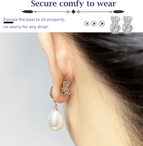 Miniatura 5 de 3 pares de aretes de corona ajustables para orejas caídas, aretes pesados, chapados en oro de 18 quilates, hipoalergénicos, aretes seguros (blanco +