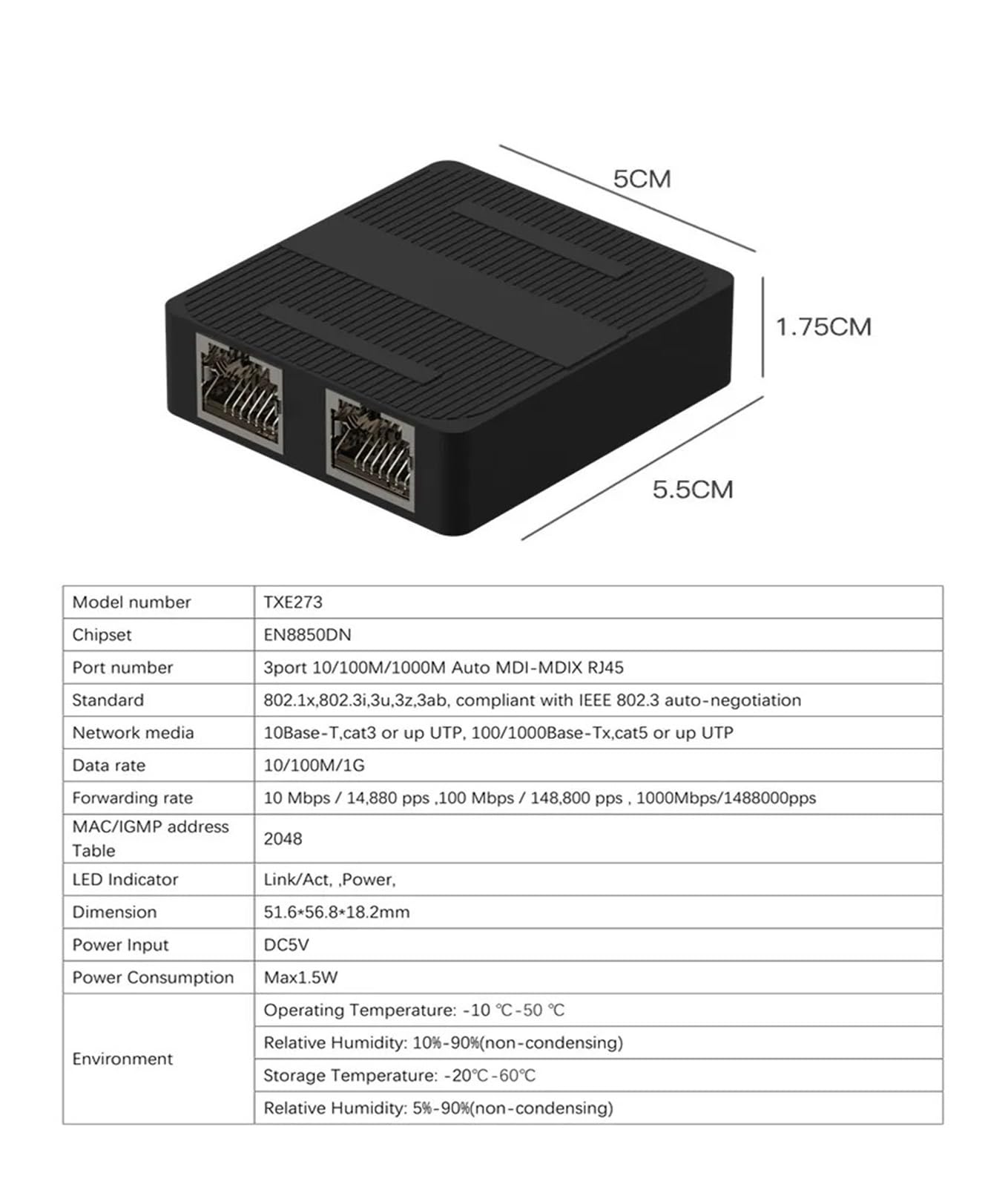Gigabitowy rozdzielacz Ethernet 1 do 2 1000 Mb/s RJ45 Splitter