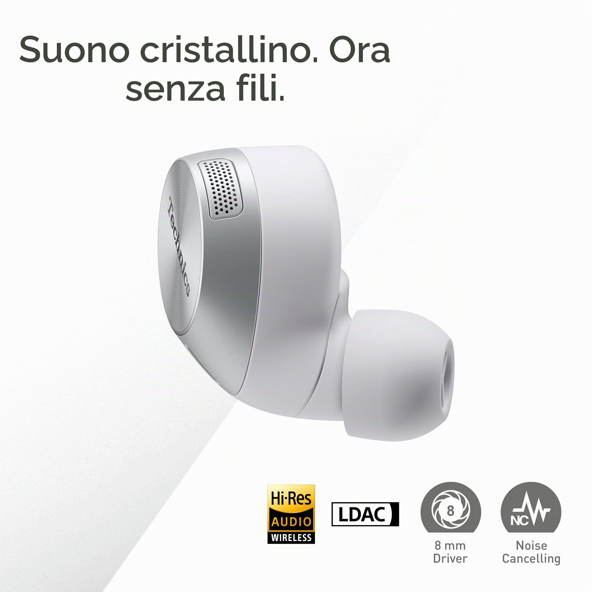 Technics EAH-AZ60M2ES Auricolari Wireless con Noise Cancelling, Bluetooth Multipoint 3 Dispositivi, Auricolari In-Ear, Cuffie con Microfono Integrato, Adattabili, Argento
