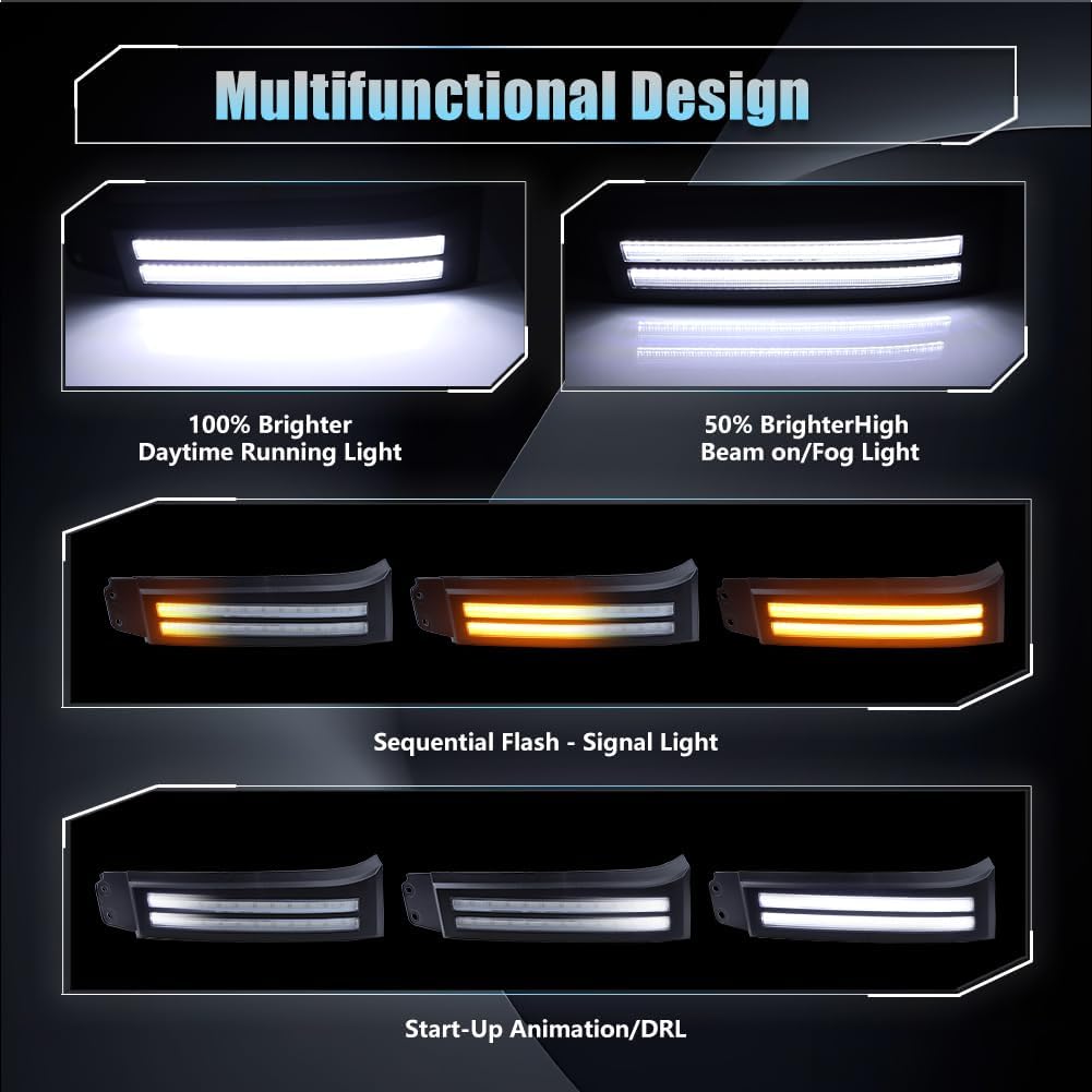 2 PCS Sequential Switchback LED Front Side Marker Headlight Daytime Running Light for Toyo-ta Tundra 2007-2013 Sequoia 2008-2017 Replacement Front Bumper White Daytime Running Lamp Amber Light