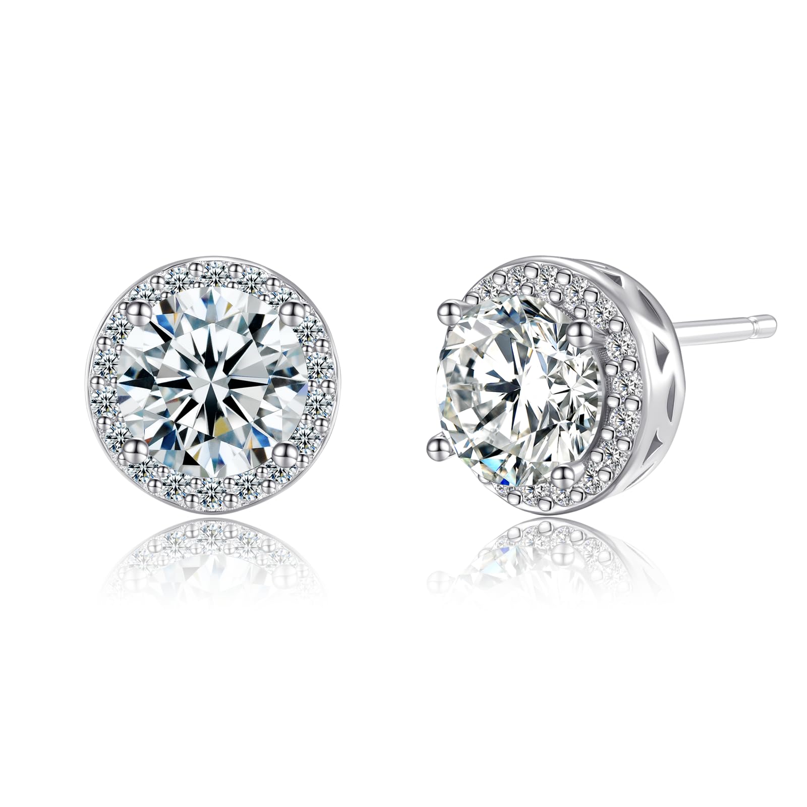 Metzakka Cubic Zirconia Stud Earrings in 925 Sterling Silver(not only post part), 18k White Gold Plated Dance Competition Prom Jewelry for Women