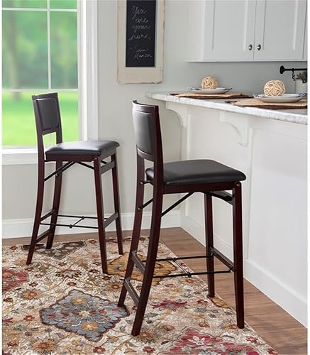 Miniatura 9 de Home Square Juego de 2 taburetes de bar plegables de madera con respaldo acolchado en marrón espresso