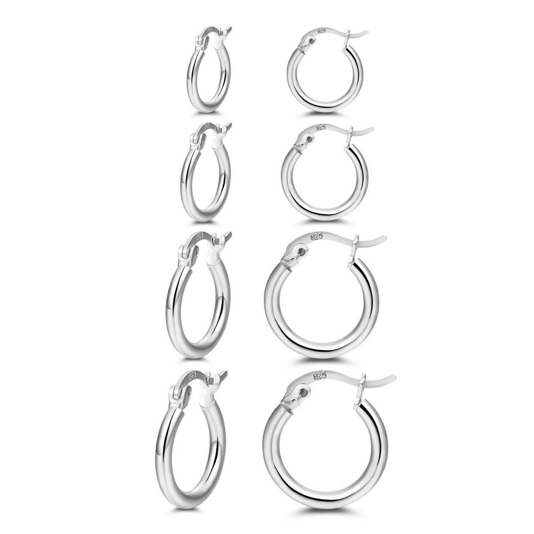 14K Gold Plated Hoop Earrings for Women, 4 Pairs Sterling Silver Post Small Hoops, Gold Huggie Earrings Set for Women Men (13mm 15mm 20mm 25mm)