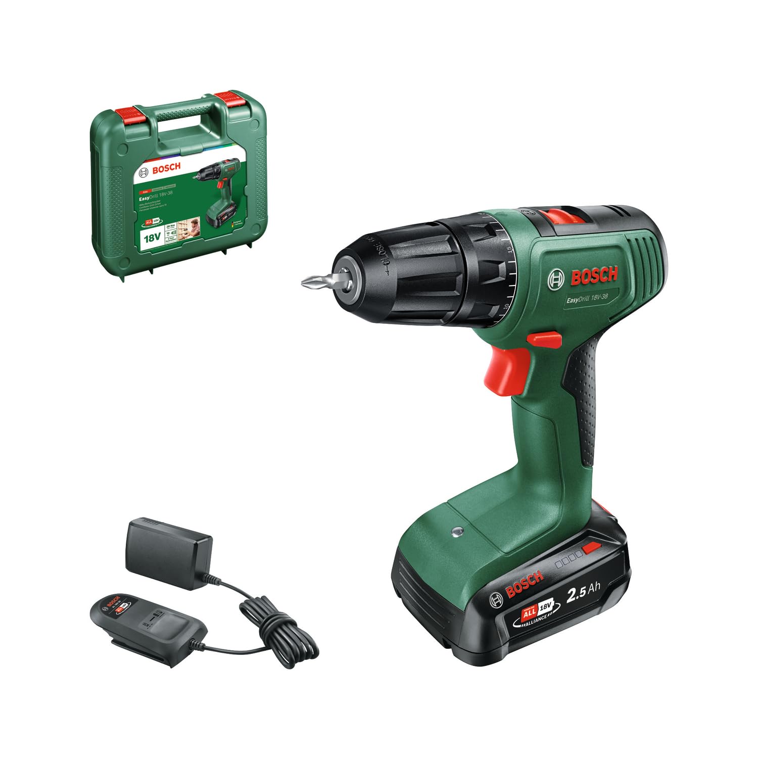 Bosch EasyDrill 18V-38 Akku-Schrauber (mit 2,5 Ah Akku, 18-V-System, im Koffer)