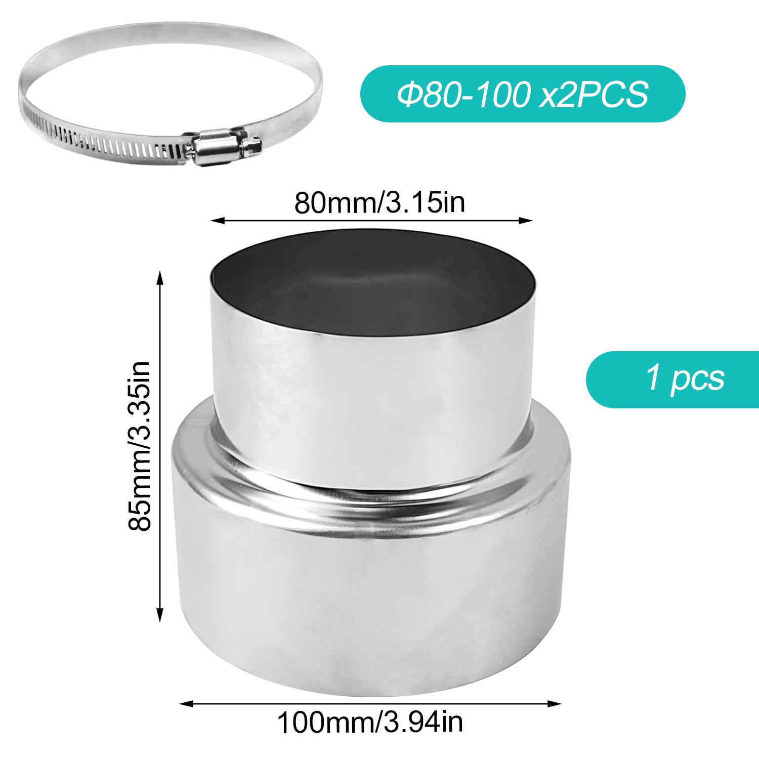 Reductor De Tubo De Chimenea De Acero Inoxidable - De 110 Mm A 100 Mm