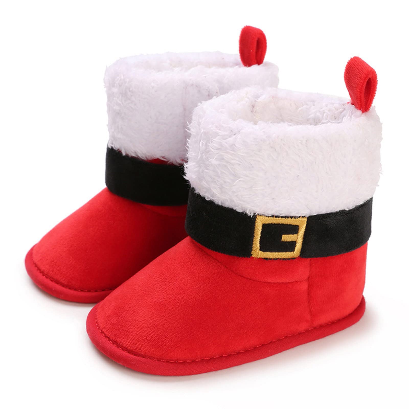 Infant Baby Santa Snow Boots Girls Boys Warm Winter Shoes Anti-Slip Booties Toddler Soft Sole Shoes First Walking Shoes (Red, 6-12 Months)
