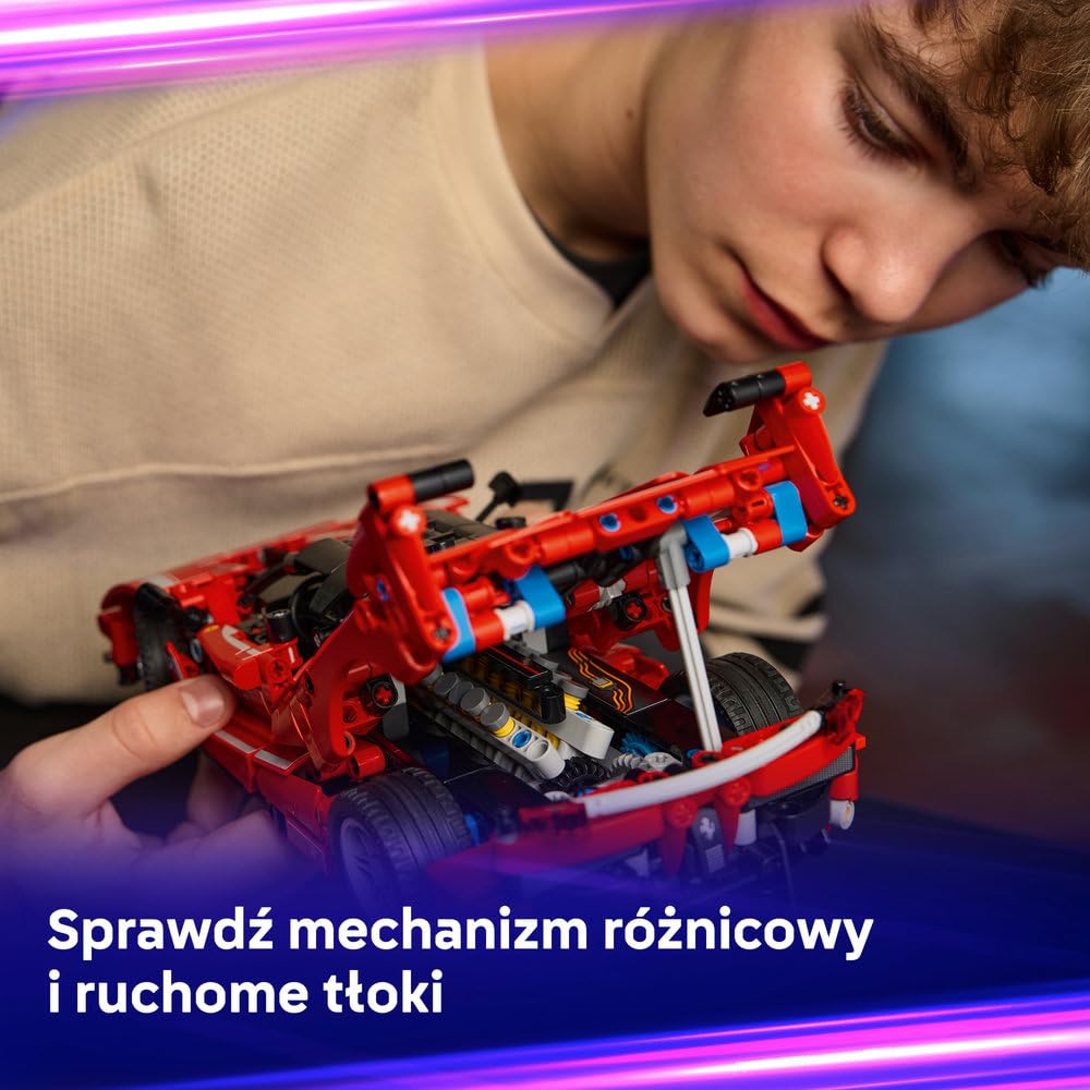 LEGO Technic Ferrari FXX K, model samochodu do składania dla dzieci i fanów motoryzacji, zabawka konstrukcyjna, pomysł na prezent dla 10-latka i dekoracje do pokoju chłopca i dziewczynki 42212