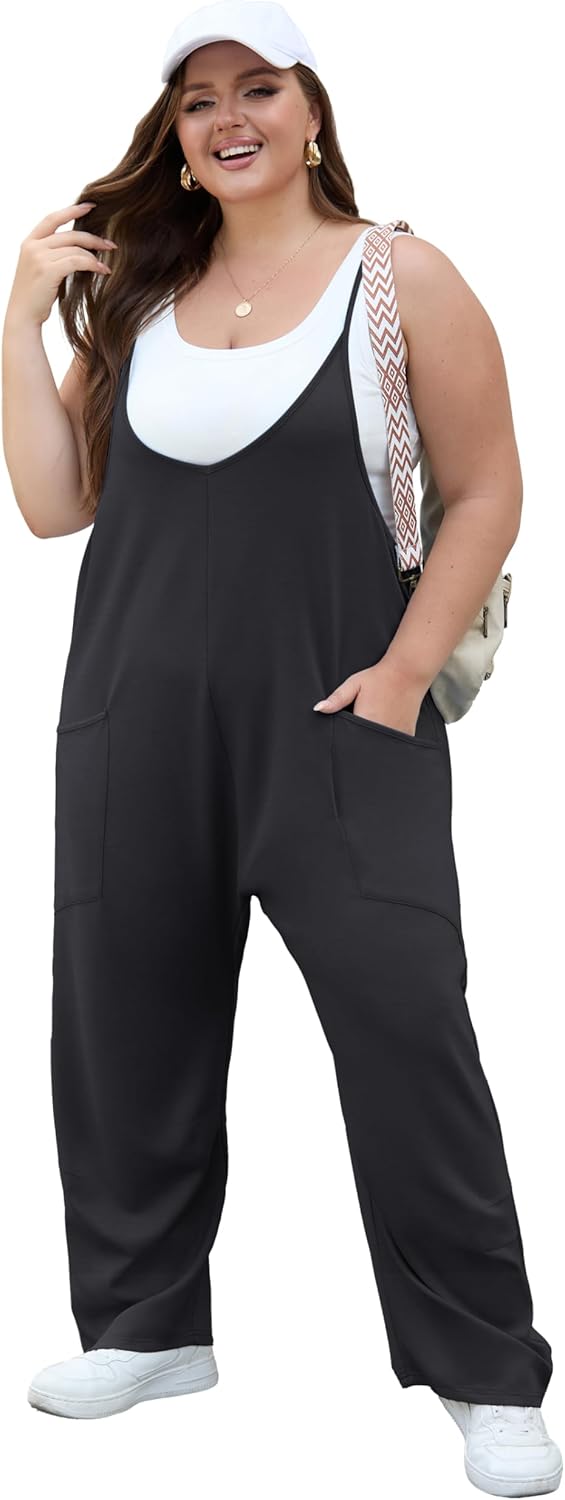 OLRIK Women Plus Size Overalls Adjustable Strap Stretchy Jumpsuit Loose Comfy Romper with Pocket Spring Summer Outfits 2026 - Image 2