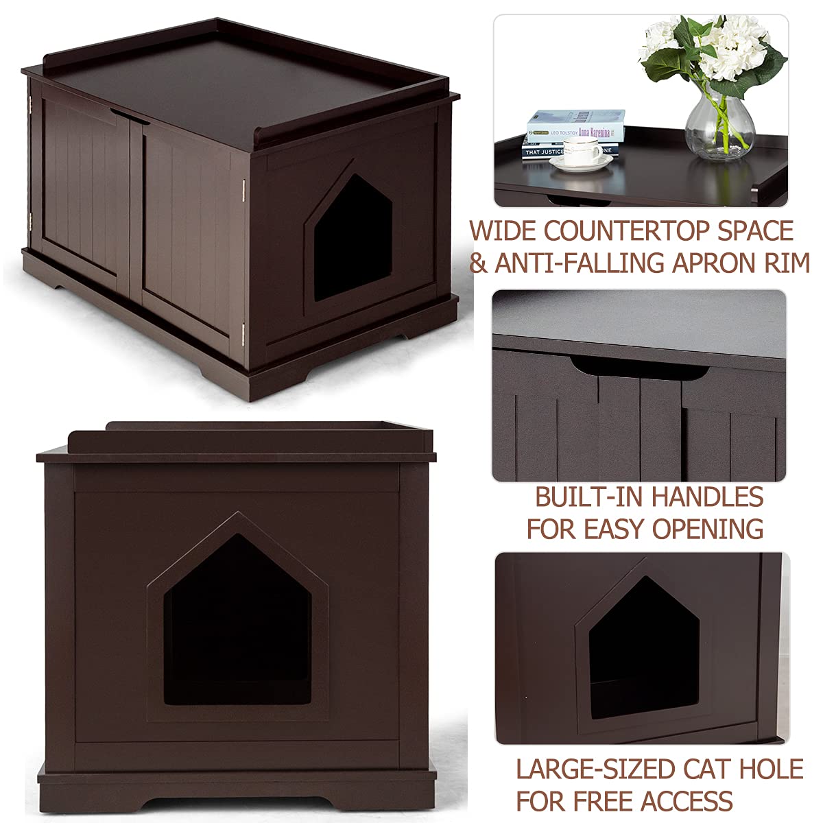 PETSITE Cat Litter Box Enclosure Furniture Hidden, Large Cat Washroom