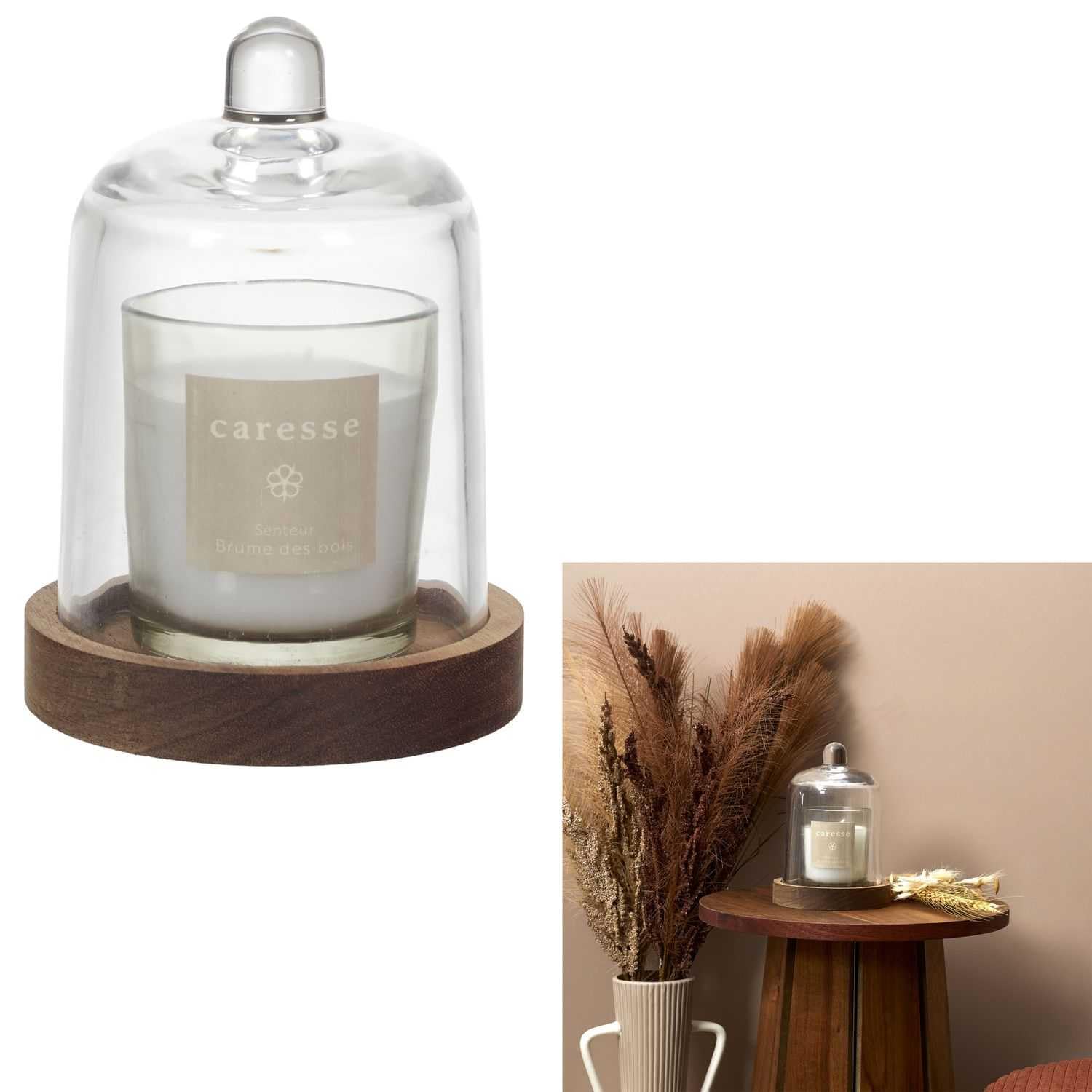 HOME DECO FACTORY, BO0080, Świeca zapachowa pod dzwonek Softness, elegancki design, kojący zapach „Wood Mist”, idealna do relaksu i dekoracji, rozmiar 10 cm, kolor przezroczysty