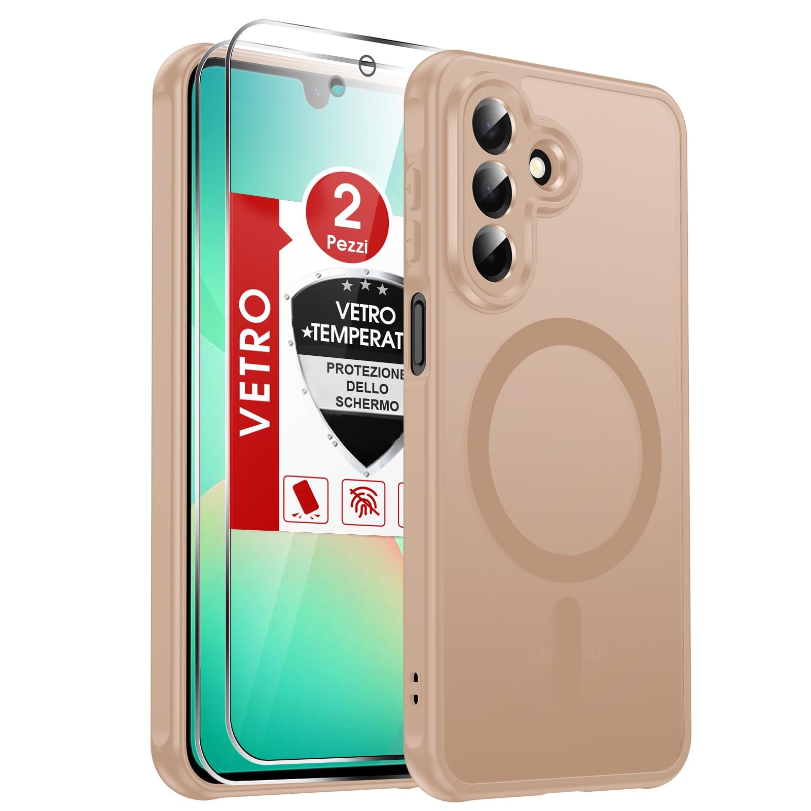 LeYi Cover Magnetica per Samsung Galaxy A27 5G con Vetro Temperato(Marrone) | Custodia per A 27 Traslucida Opaca Anti-Impronte Resistente ai Graffi Paraurti in TPU Antiurto Protettiva Case