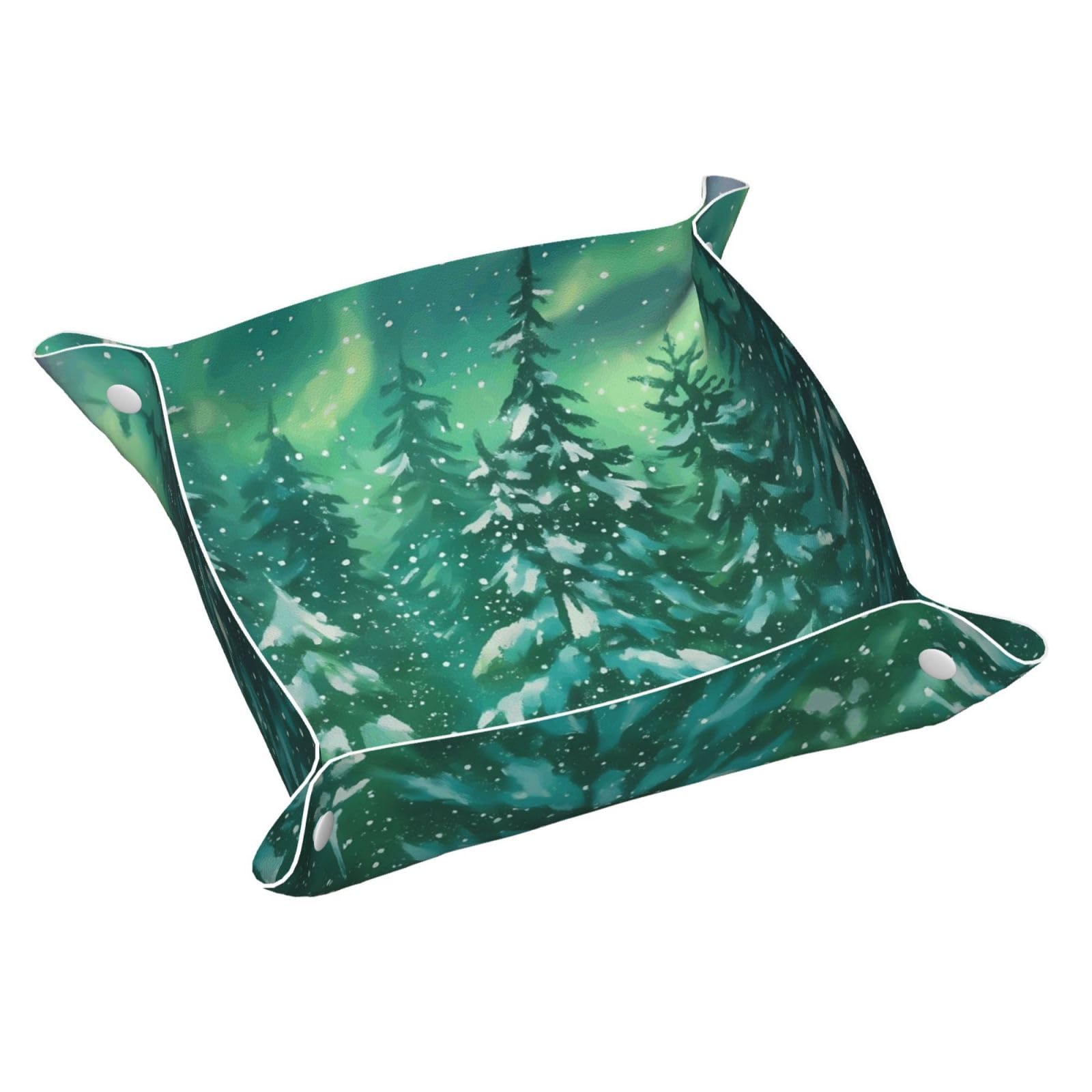 HLBSDM Winter Aurora & Snowy Pine Tree Tray Men's Leather Valet Parking Portable Entrance Trays Bedside Storage Box