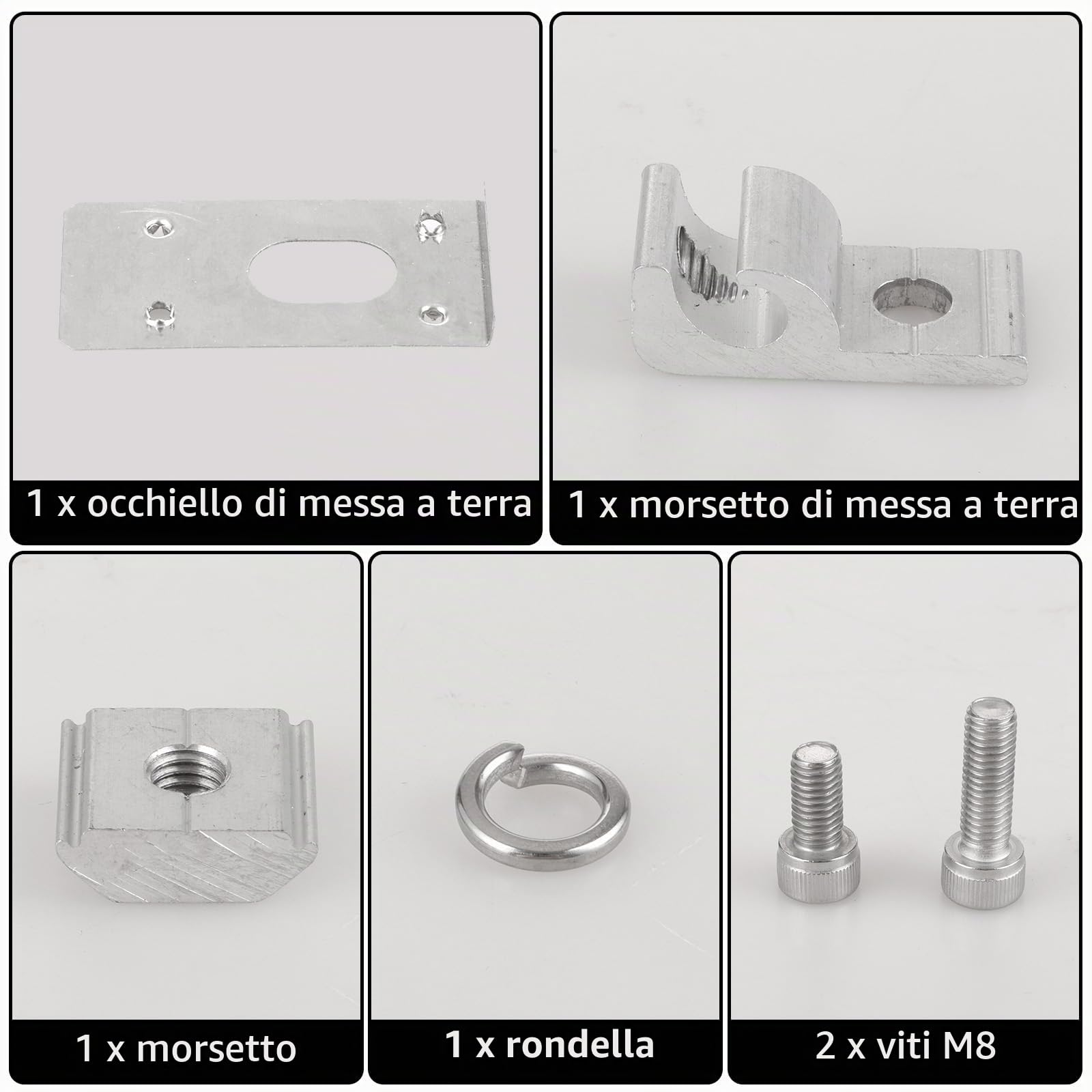 YOUNTHYE 22 Pezzi Morsetto Di Messa A Terra, Capocorda Di Messa A Terra Standard Per Pannelli Solari, Supporto Per Moduli Fotovoltaici, Alluminio Nichelato, Argento