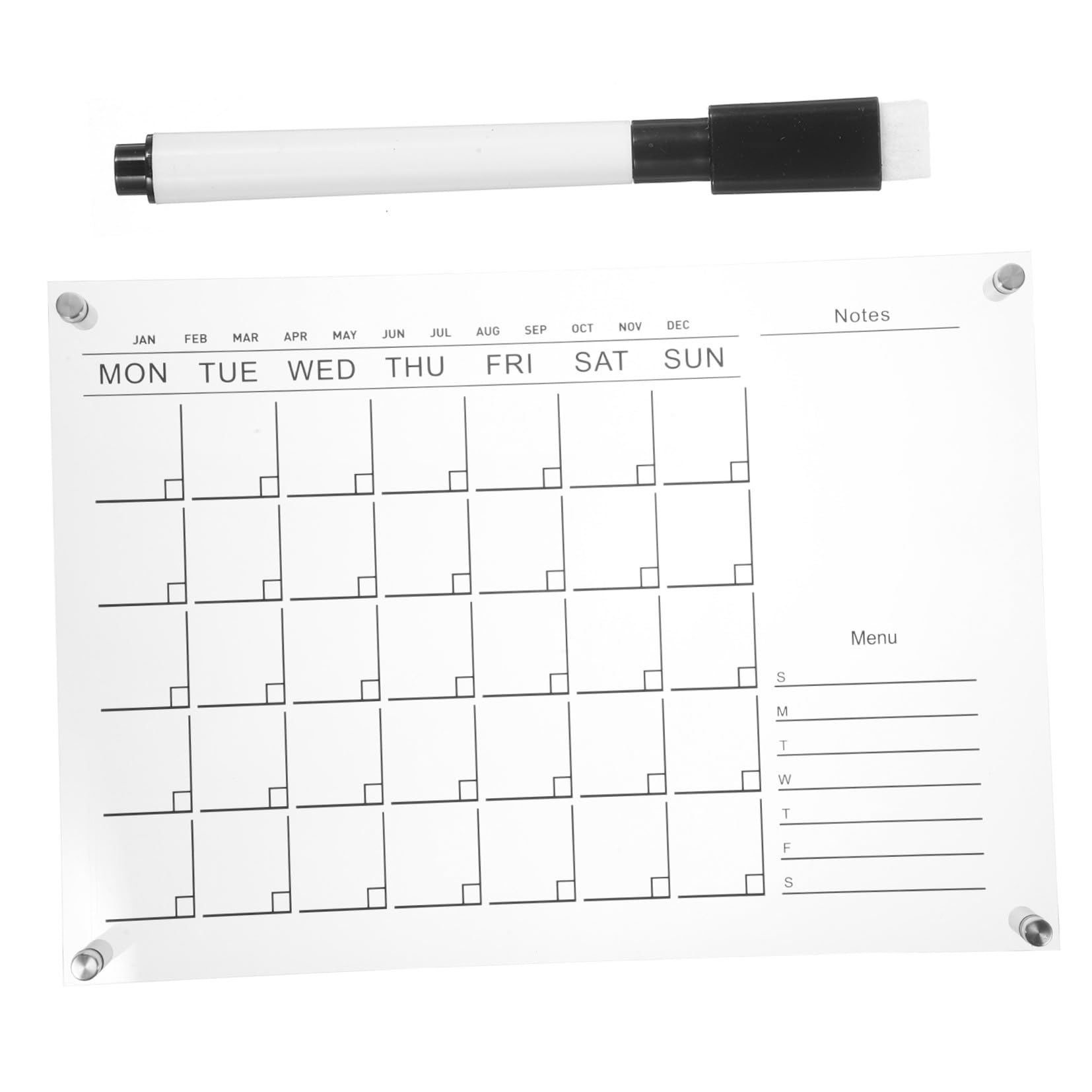1Set Settimanale Acrilico Cancellabile con Accessori Bacheca per Messaggi Planner Mensile Chic
