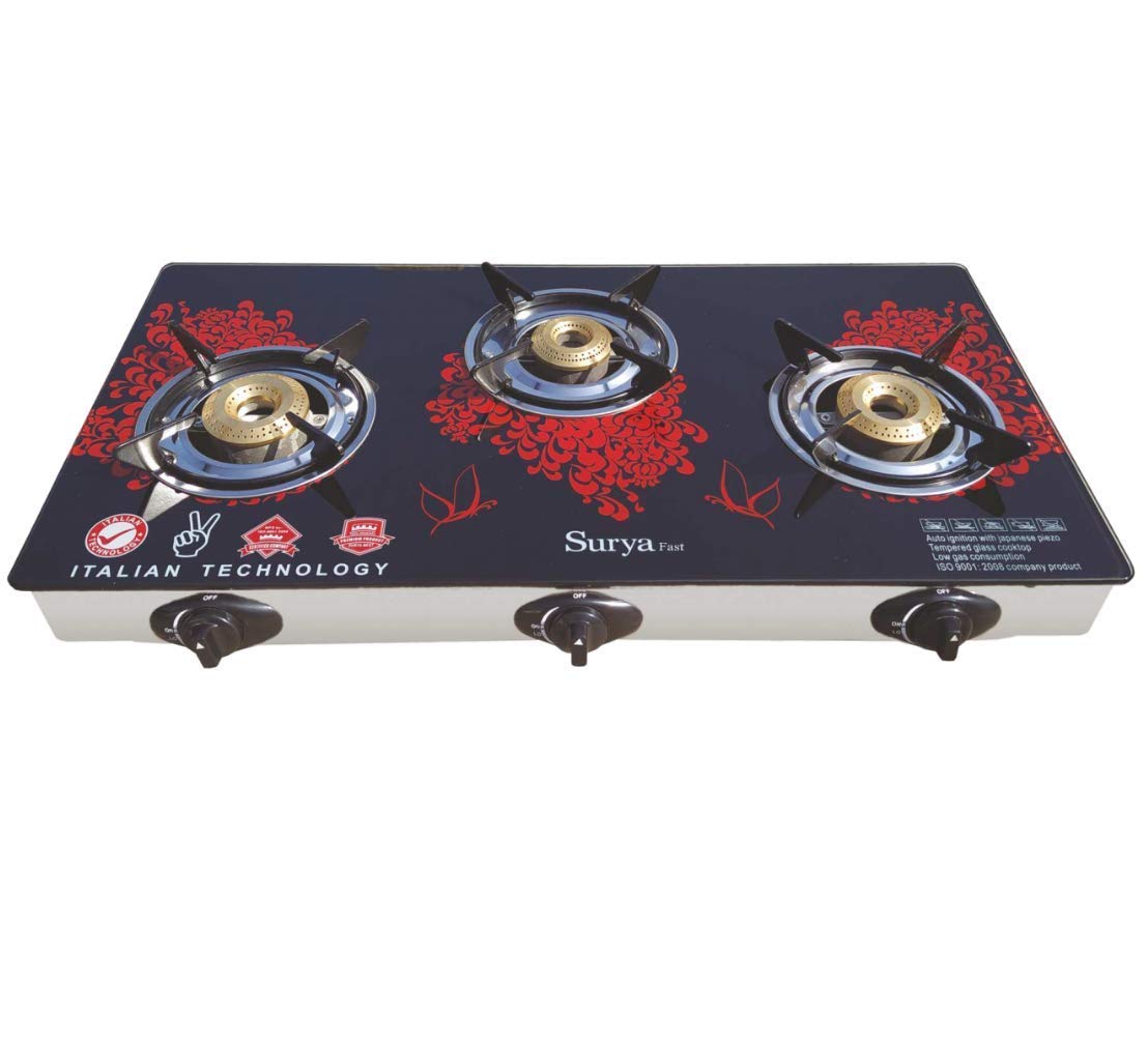 surya 3 burner glass top gas stove price