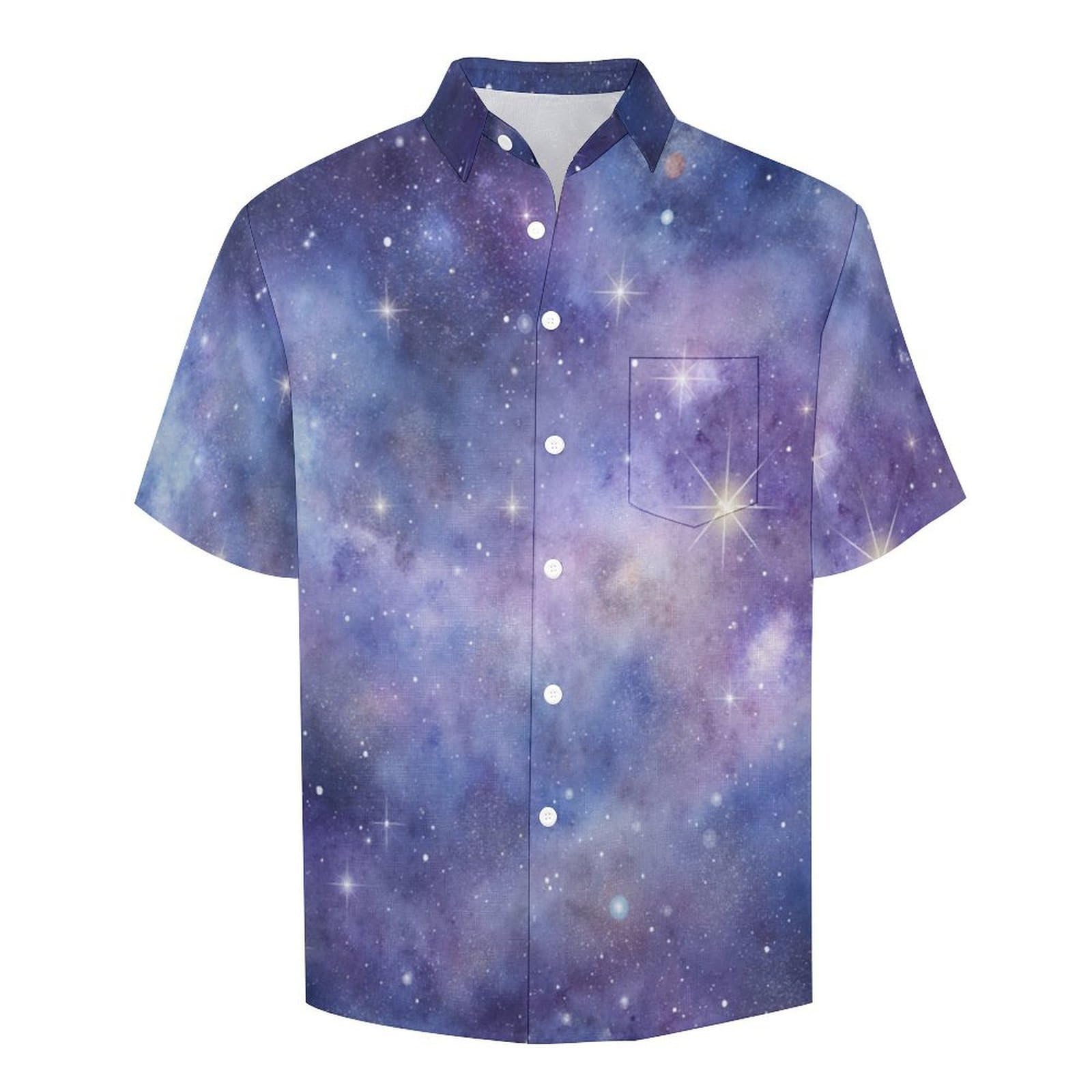 Camicia Casual da Uomo, Galassia Viola Stampa Maglietta Estiva a Maniche Corte Stile Sogno Casual Button Down Hawaiani Camicie Risvolto Spiaggia Top